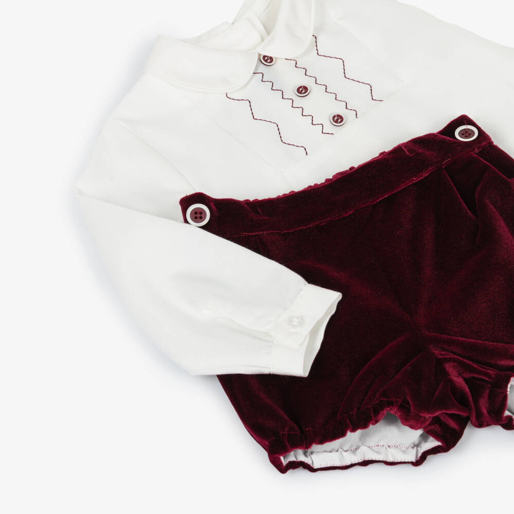 Miranda-Baby Boys Burgundy Red Velour Shorts Set | Childrensalon