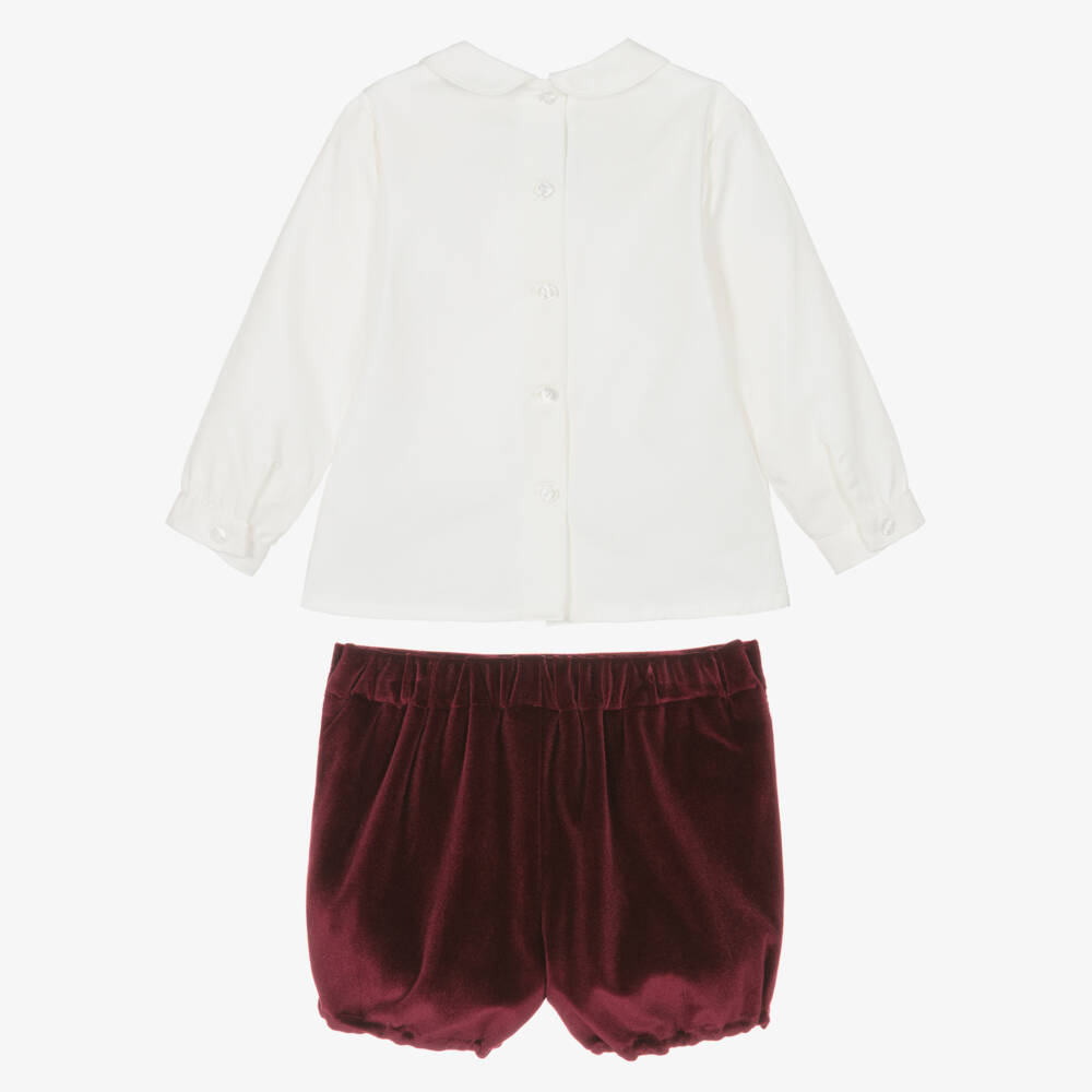 Miranda-Baby Boys Burgundy Red Velour Shorts Set | Childrensalon
