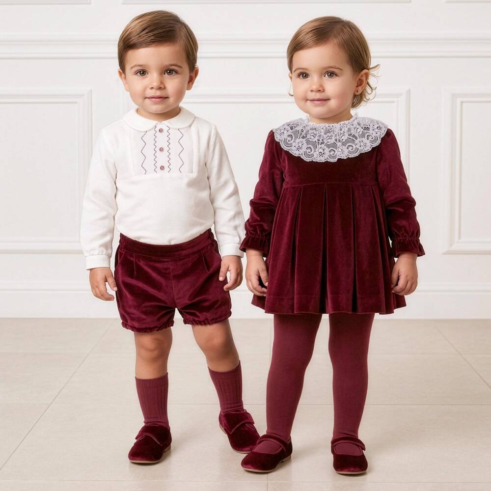 Miranda-Baby Boys Burgundy Red Velour Shorts Set | Childrensalon
