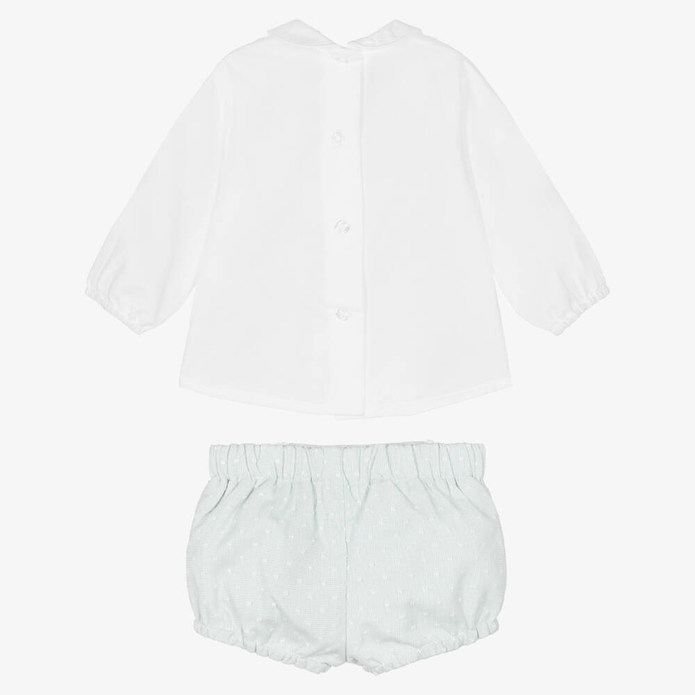 Miranda-Baby Boys Ivory & Aqua Green Shorts Set | Childrensalon