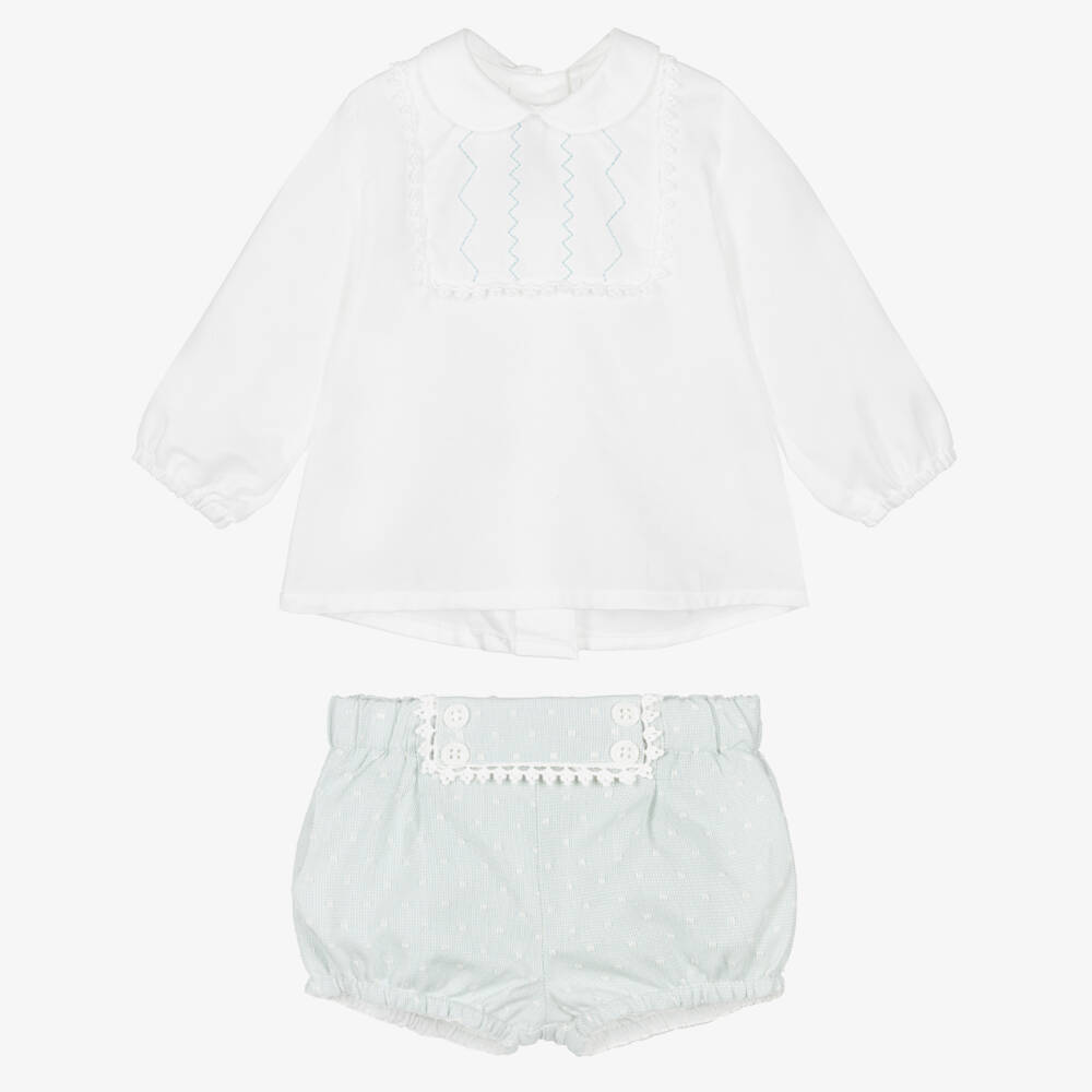 Miranda-Baby Boys Ivory & Aqua Green Shorts Set | Childrensalon