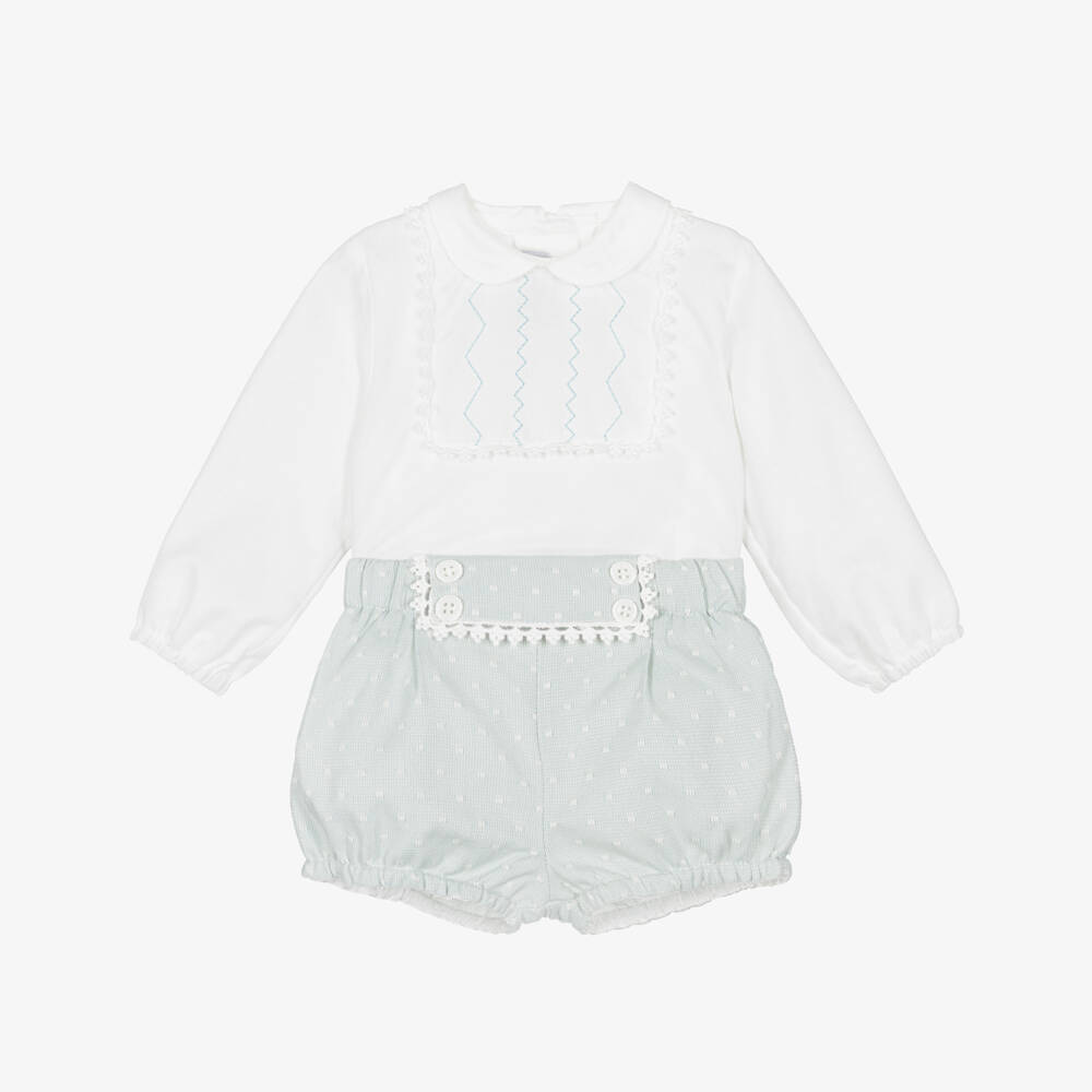 Miranda-Baby Boys Ivory & Aqua Green Shorts Set  | Childrensalon