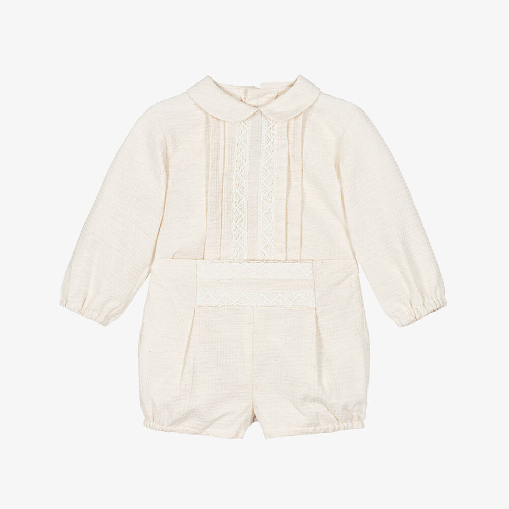 Miranda-Baby Boys Ivory Cotton Traditional Shorts Set | Childrensalon