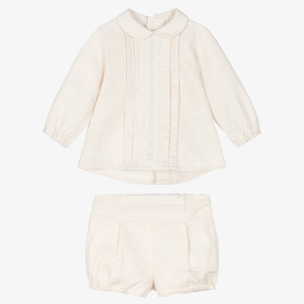 Miranda-Baby Boys Ivory Cotton Traditional Shorts Set | Childrensalon