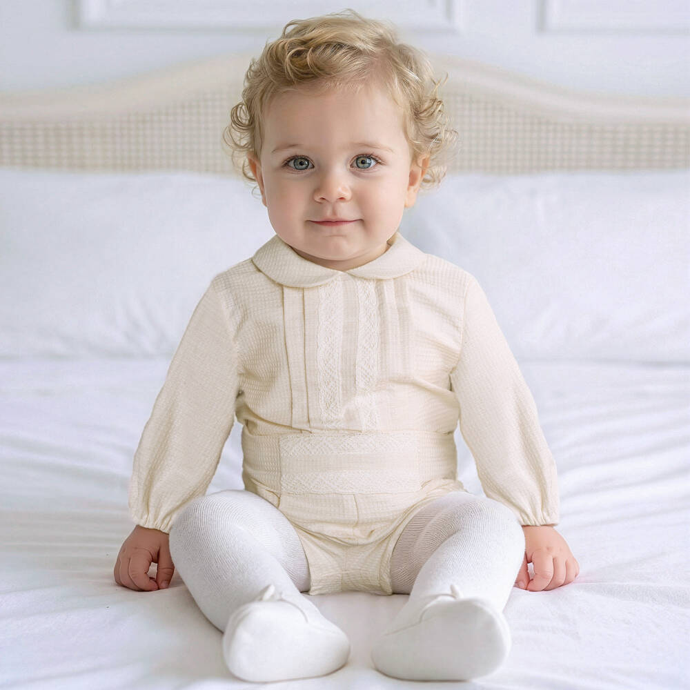 Miranda-Baby Boys Ivory Cotton Traditional Shorts Set | Childrensalon