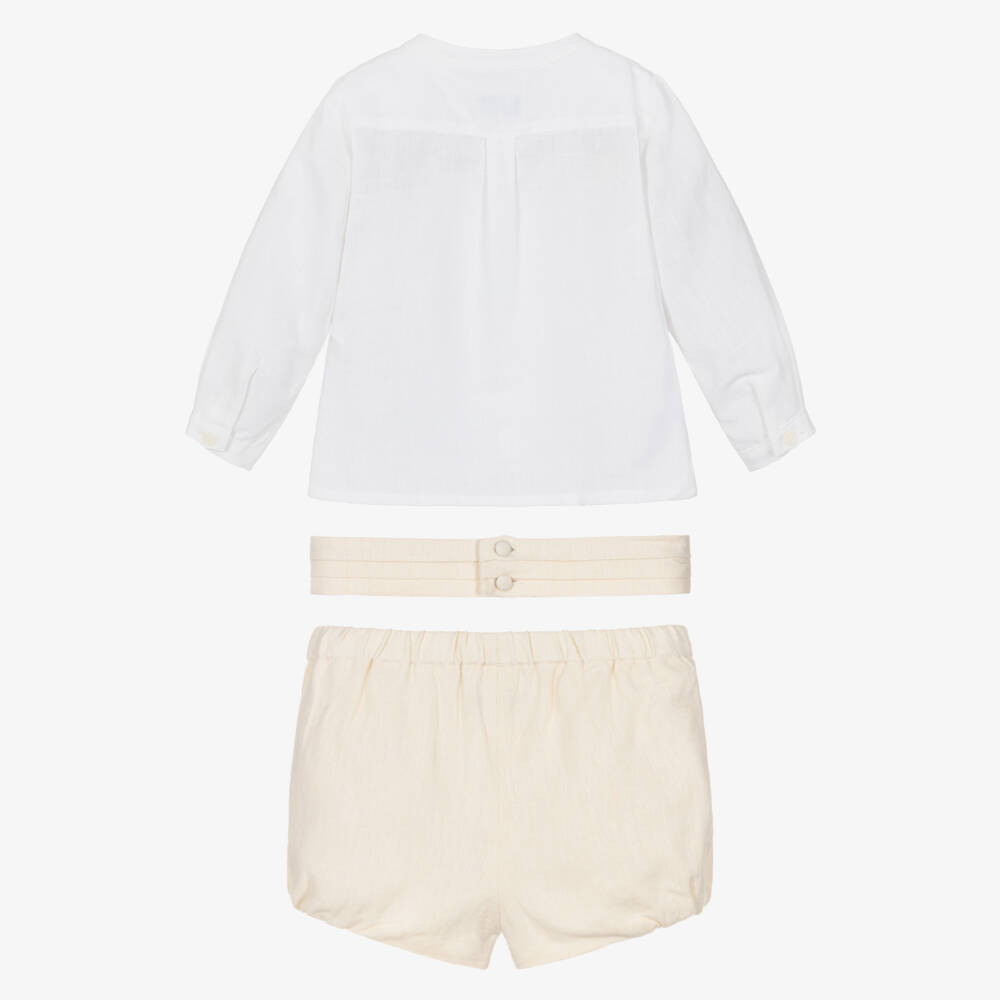 Miranda-Baby Boys Ivory Linen & Cotton Shirt & Shorts Set | Childrensalon
