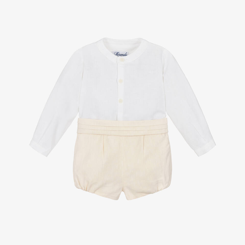 Miranda-Baby Boys Ivory Linen & Cotton Shirt & Shorts Set | Childrensalon
