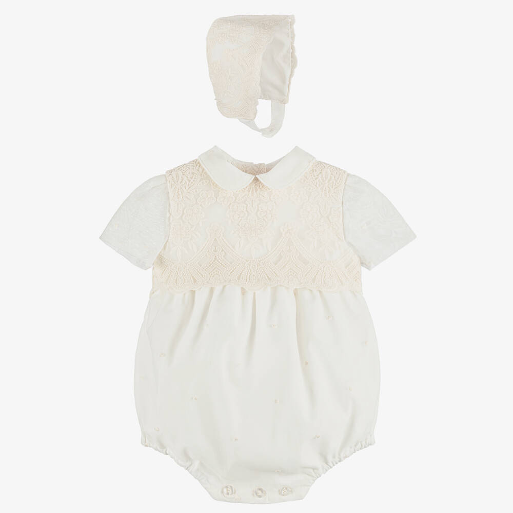 Miranda-Baby Boys Ivory Tulle & Lace Shortie Set | Childrensalon