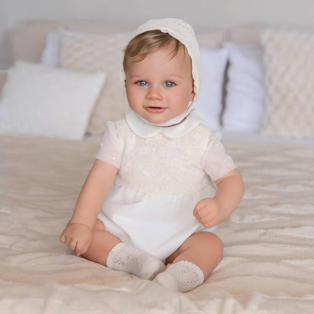 Miranda-Baby Boys Ivory Tulle & Lace Shortie Set | Childrensalon