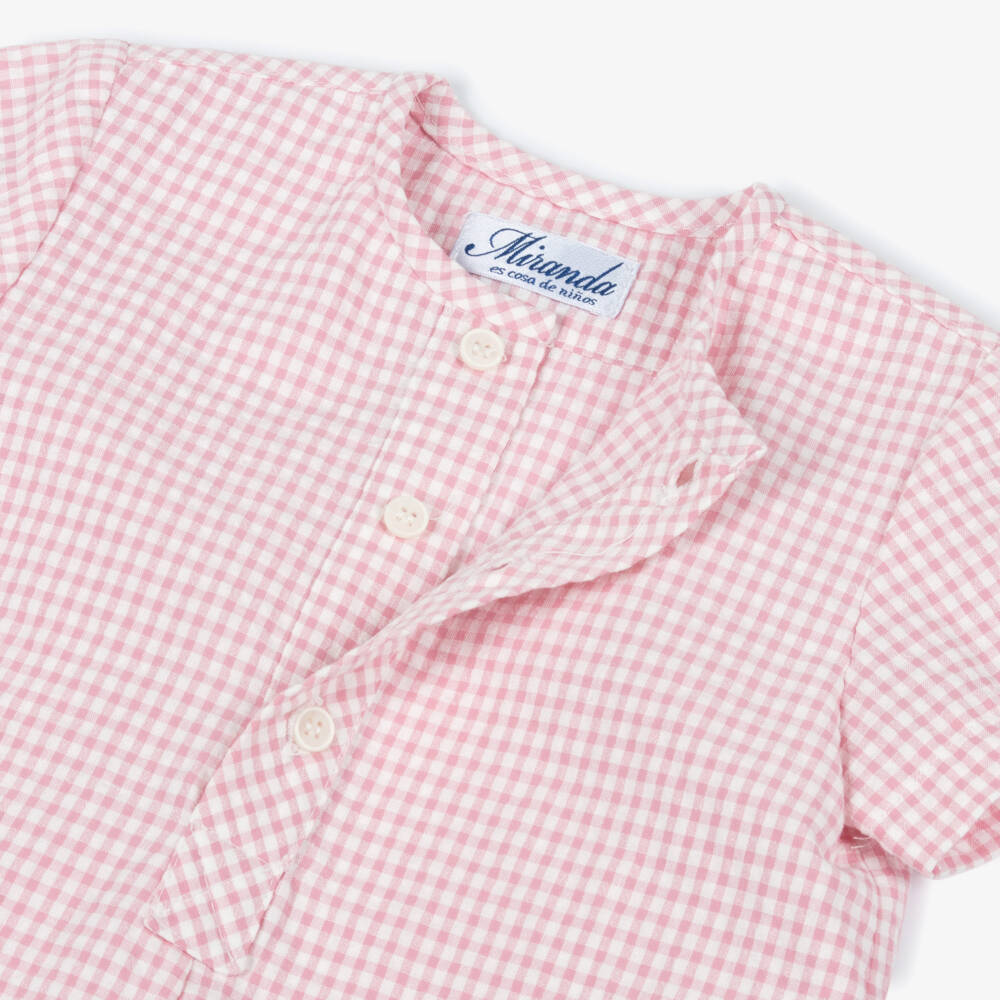 Miranda-طقم قميص وشورت كاروهات لون زهري للأولاد الرضع | Childrensalon