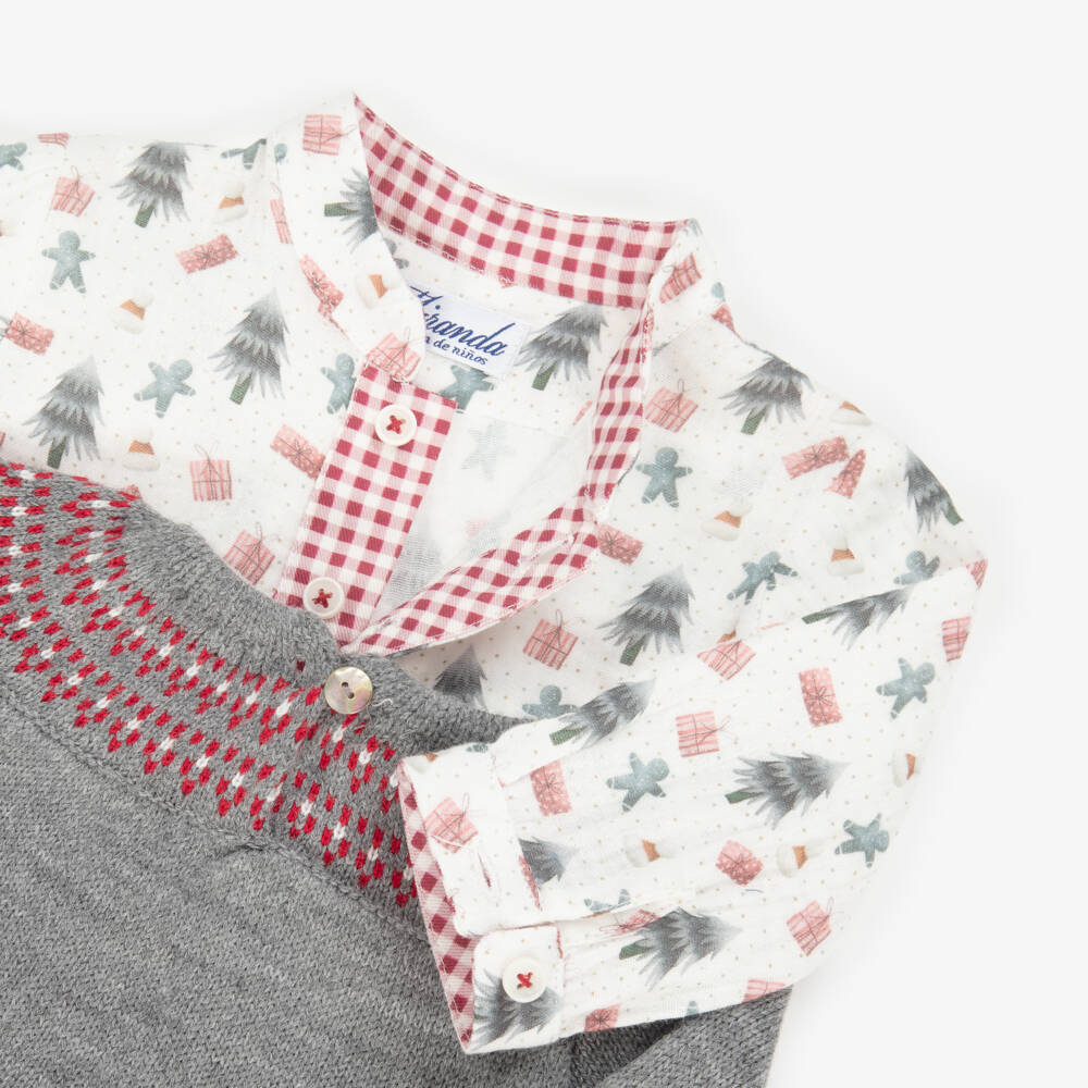 Miranda-Baby Boys Red, White & Grey Cotton Festive Shorts Set | Childrensalon