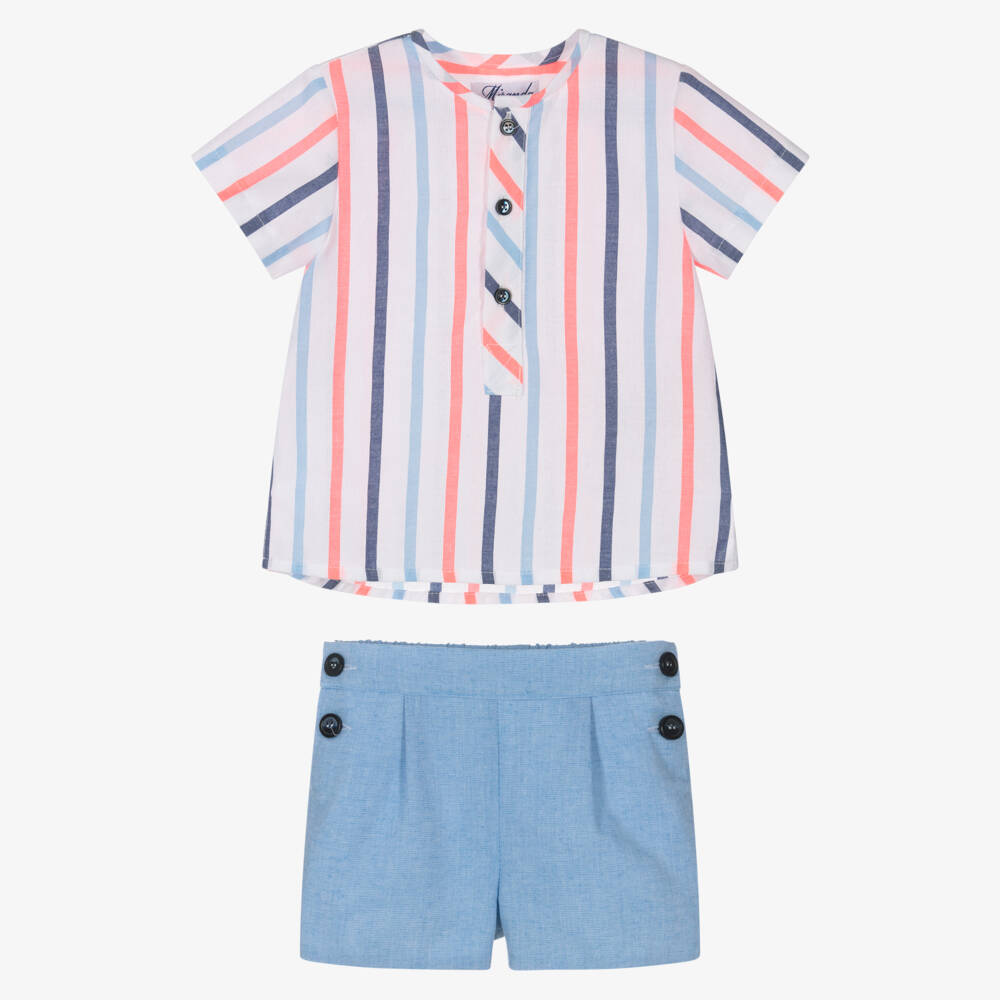 Miranda-Baby Boys White & Blue Striped Top & Shorts Set | Childrensalon