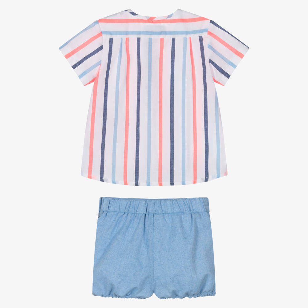 Miranda-Baby Boys White & Blue Striped Top & Shorts Set | Childrensalon