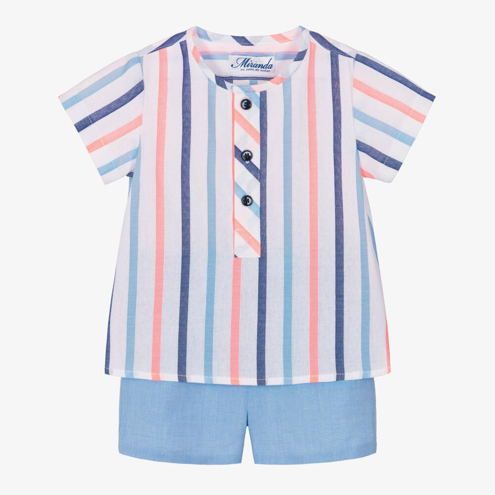 Miranda-Baby Boys White & Blue Striped Top & Shorts Set  | Childrensalon
