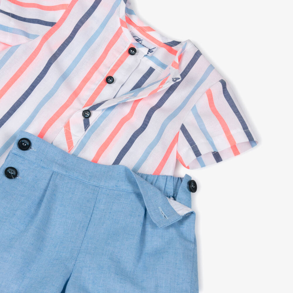 Miranda-Baby Boys White & Blue Striped Top & Shorts Set | Childrensalon