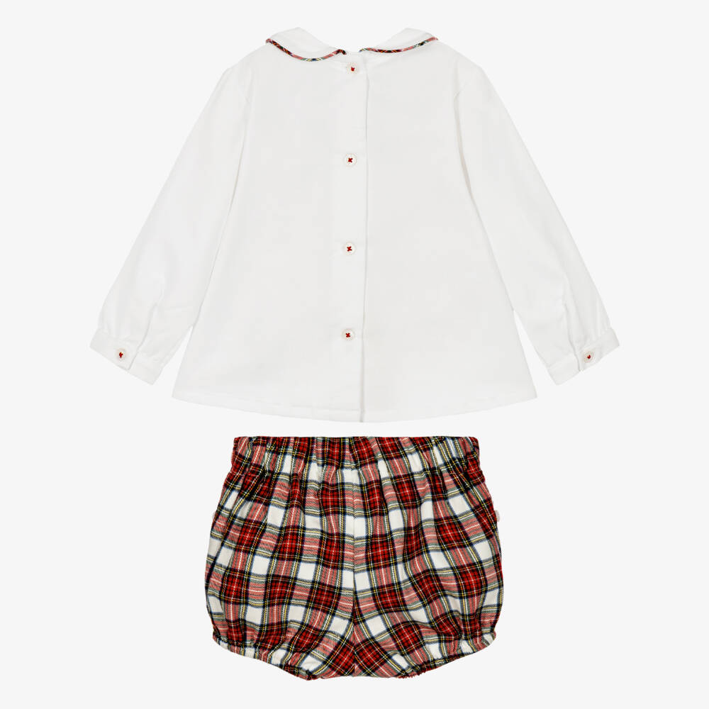 Miranda-Baby Boys White & Red Tartan Shorts Set | Childrensalon