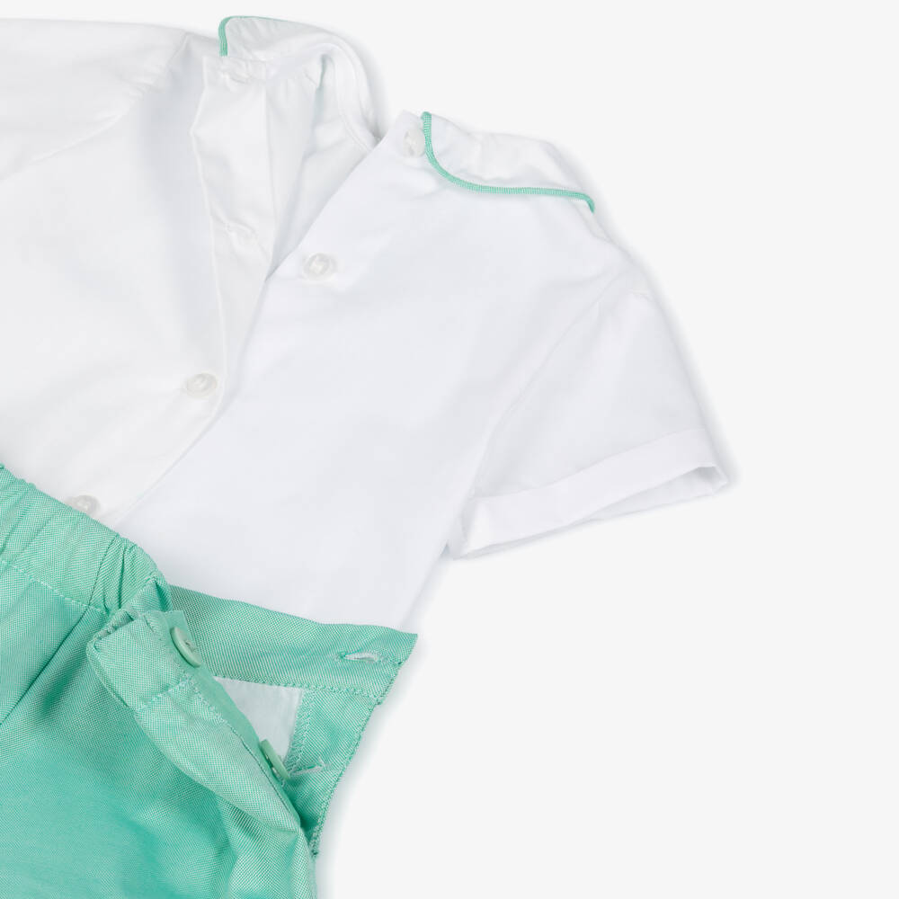 Miranda-Baby Boys White Short-Sleeved Shirt & Green Shorts Set | Childrensalon