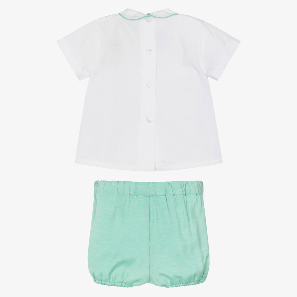Miranda-Baby Boys White Short-Sleeved Shirt & Green Shorts Set | Childrensalon