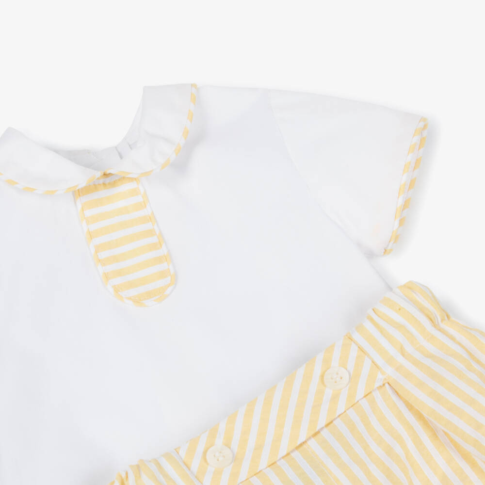 Miranda-Baby Boys White & Yellow Stripe Shorts Set | Childrensalon