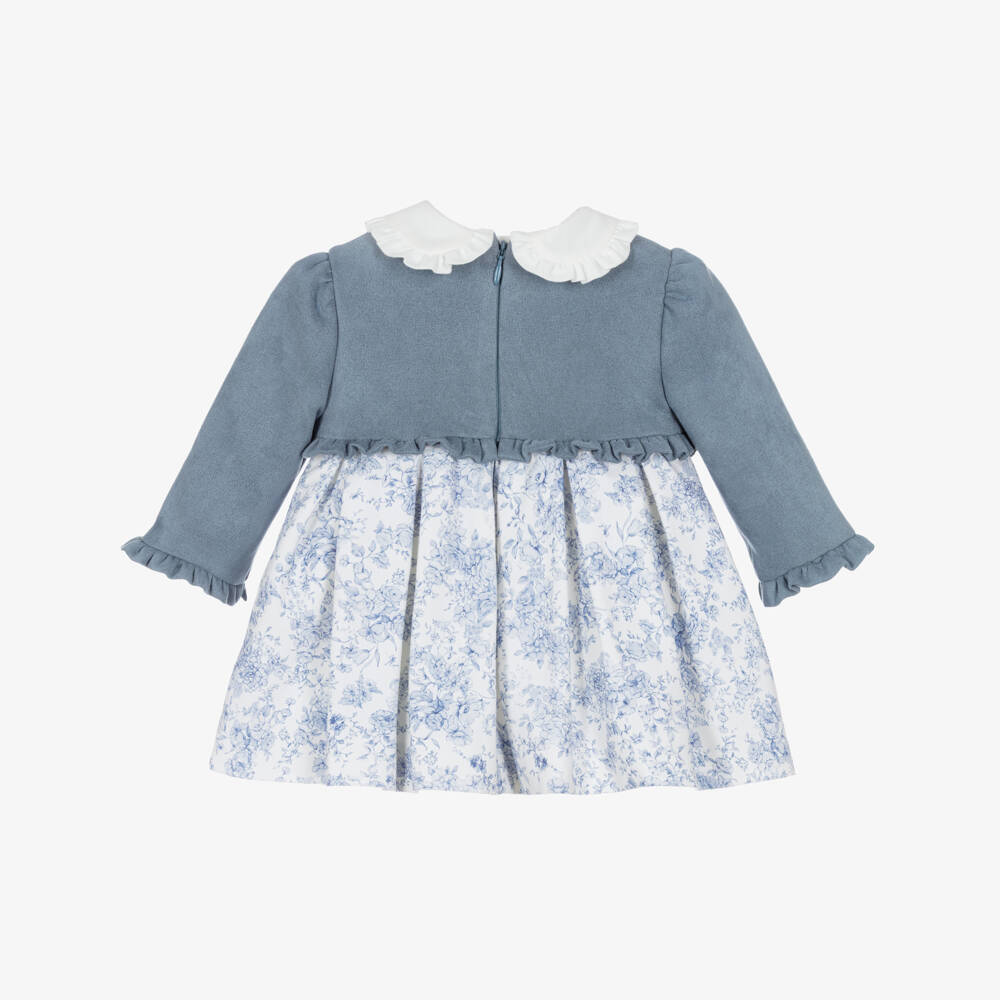 Miranda-Baby Girls Blue Dress with Floral Print | Childrensalon