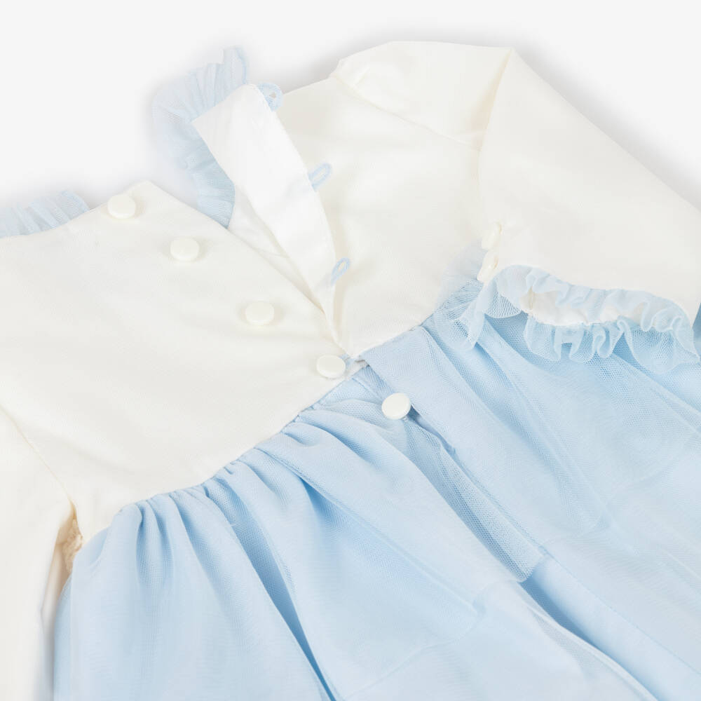 Miranda-Baby Girls Blue Dress with Lace Detail | Childrensalon