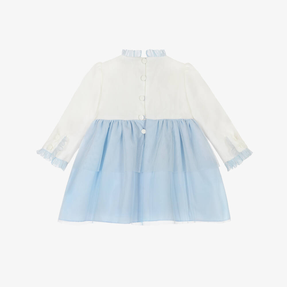 Miranda-Baby Girls Blue Dress with Lace Detail | Childrensalon