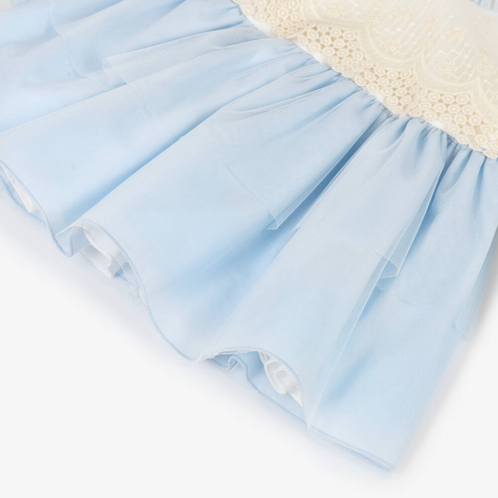 Miranda-Baby Girls Blue Dress with Lace Detail | Childrensalon