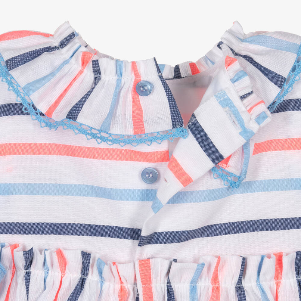 Miranda-Baby Girls Blue Striped Dress with Bows | Childrensalon