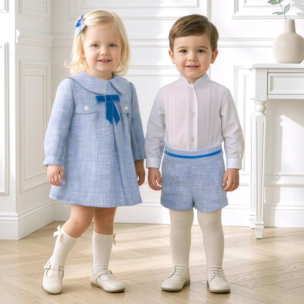 Miranda-Baby Girls Blue Tweed Dress | Childrensalon