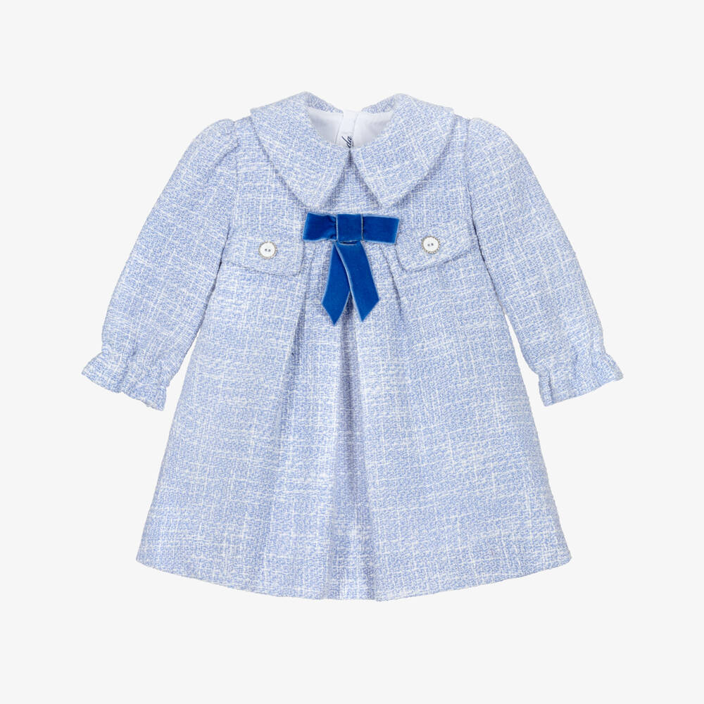 Miranda-Baby Girls Blue Tweed Dress | Childrensalon