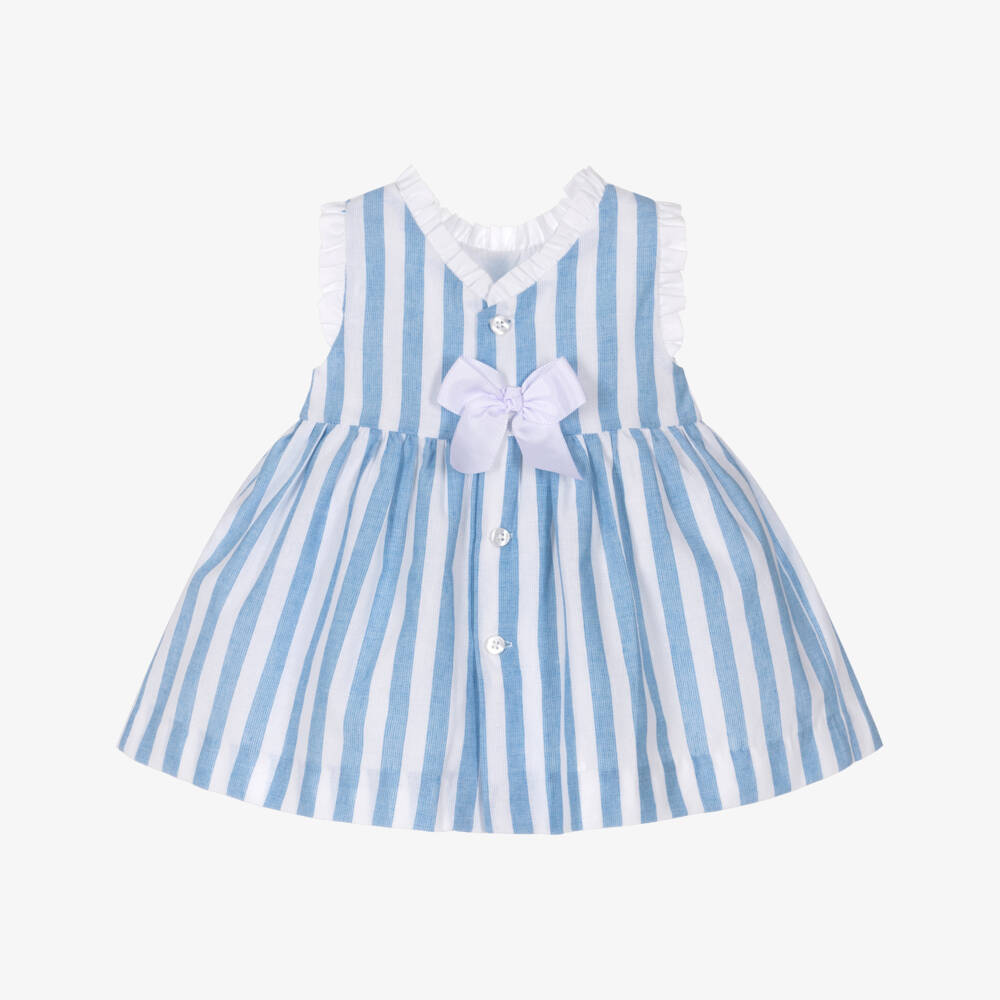 Miranda-Baby Girls Blue & White Striped Cotton Smocked Dress | Childrensalon