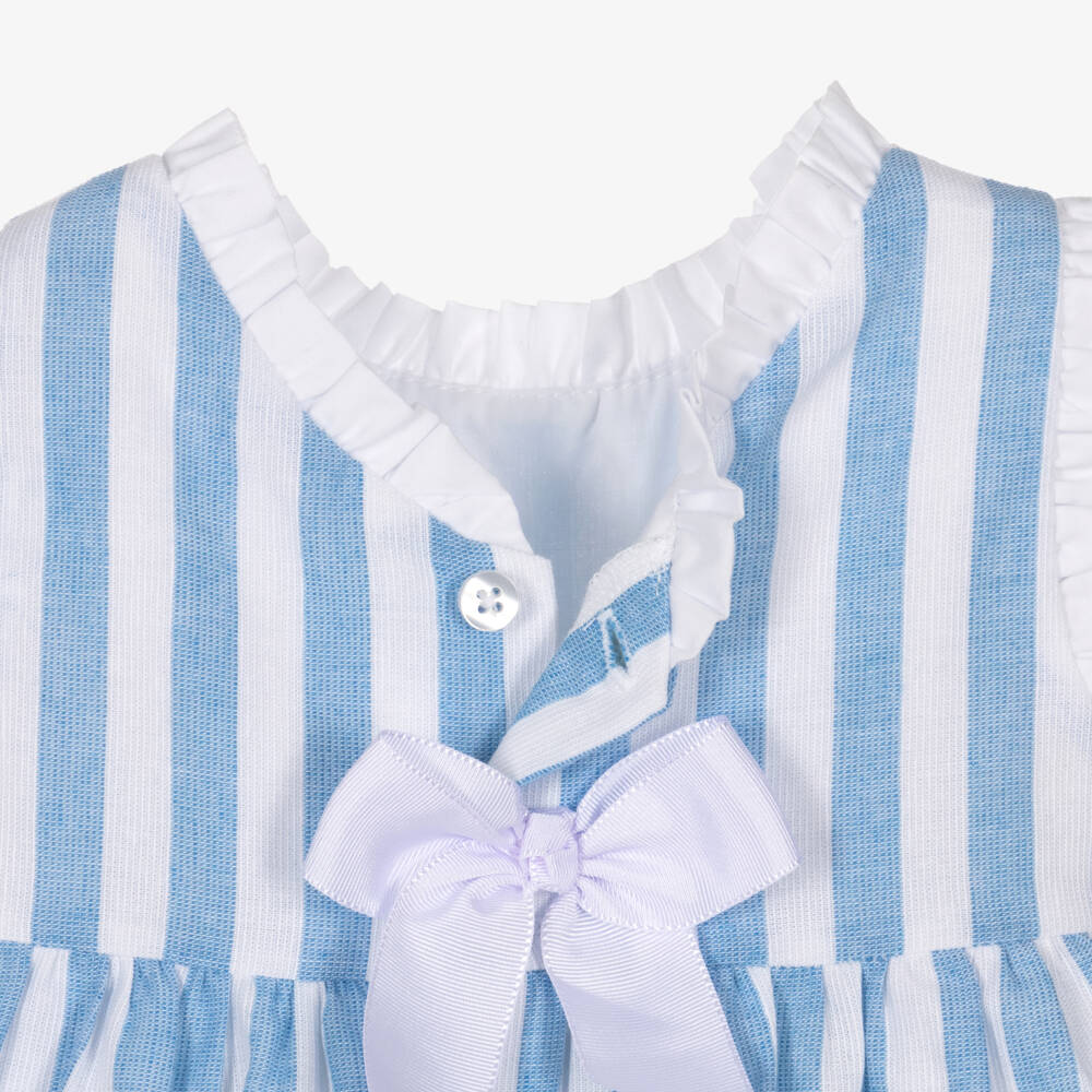 Miranda-Baby Girls Blue & White Striped Cotton Smocked Dress | Childrensalon