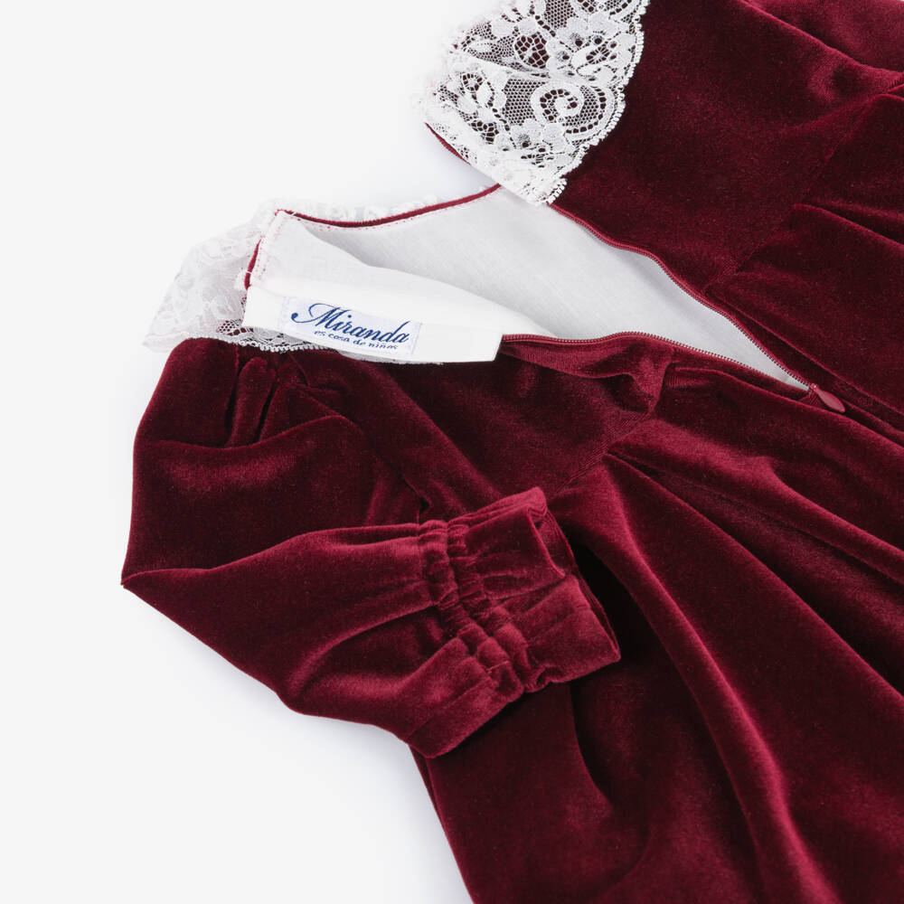 Miranda-Baby Girls Burgundy Red Velour Dress | Childrensalon