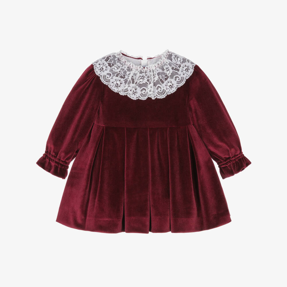 Miranda-Baby Girls Burgundy Red Velour Dress | Childrensalon