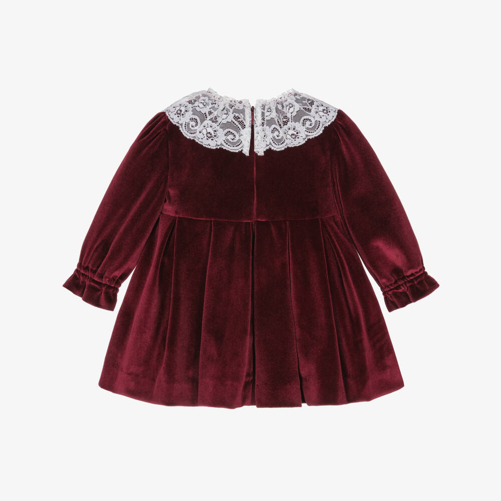 Miranda-Baby Girls Burgundy Red Velour Dress | Childrensalon