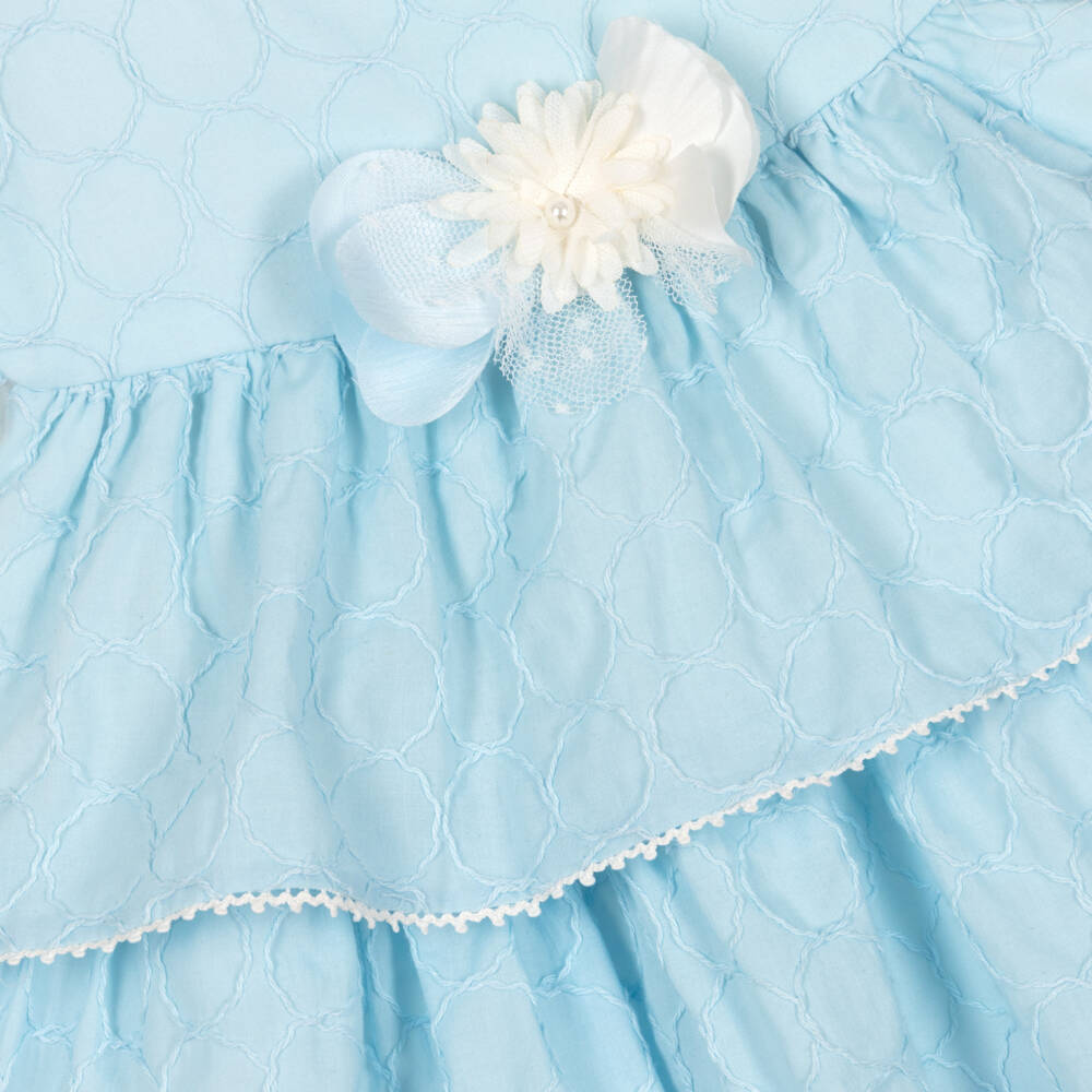 Miranda-Baby Girls Embroidered Blue Cotton Dress | Childrensalon