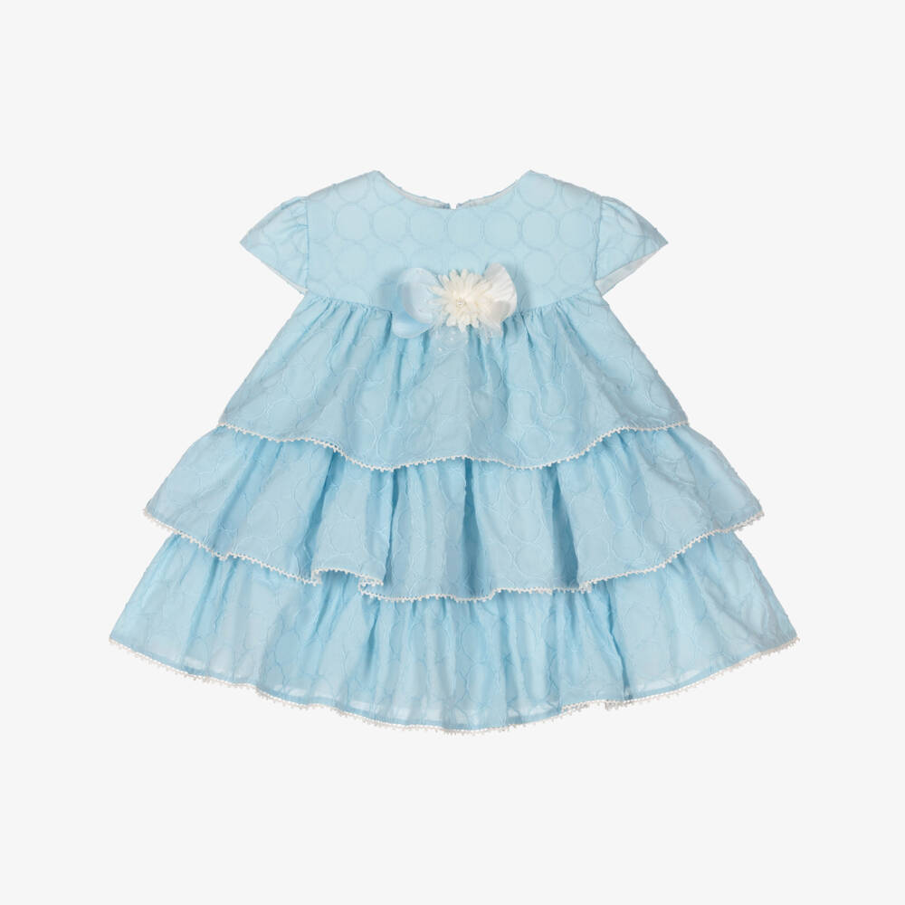Miranda-Платье голубое из хлопка с вышивкой для малышек | Childrensalon