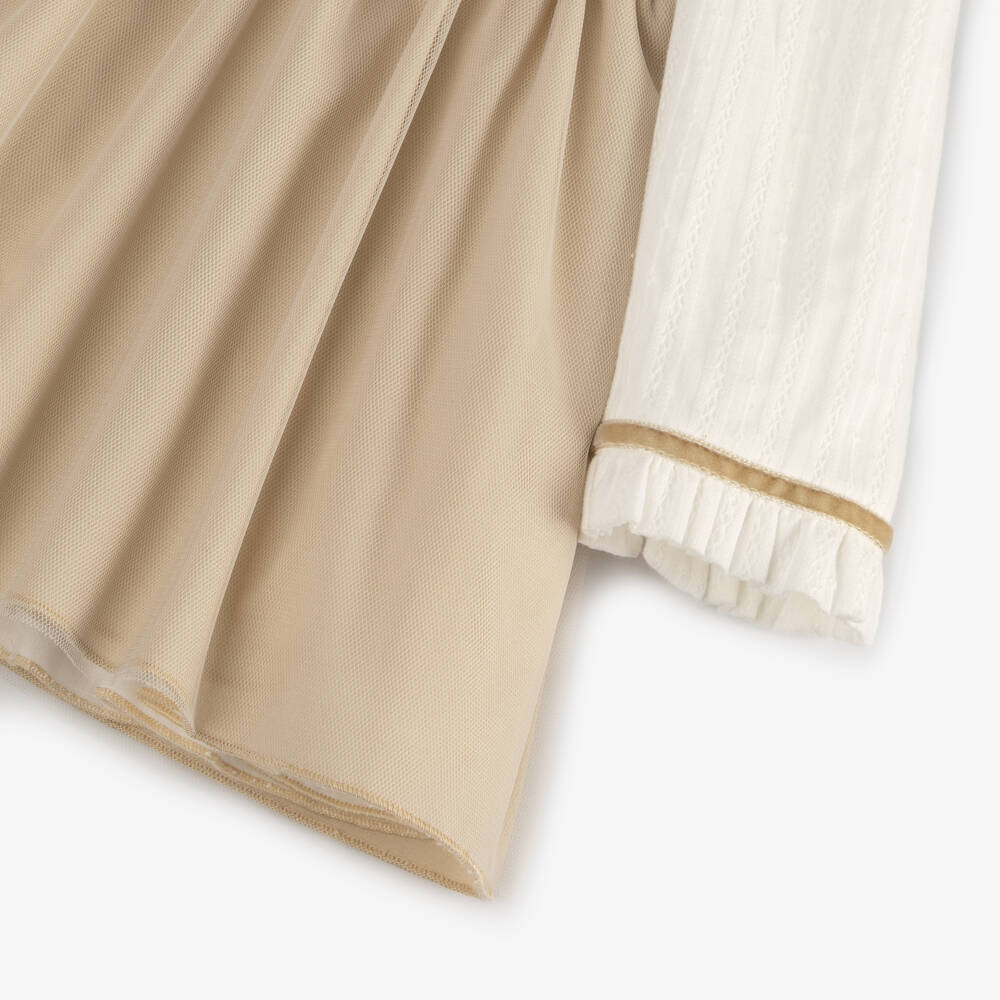 Miranda-Baby Girls Ivory & Beige Ruffle Tulle Dress | Childrensalon