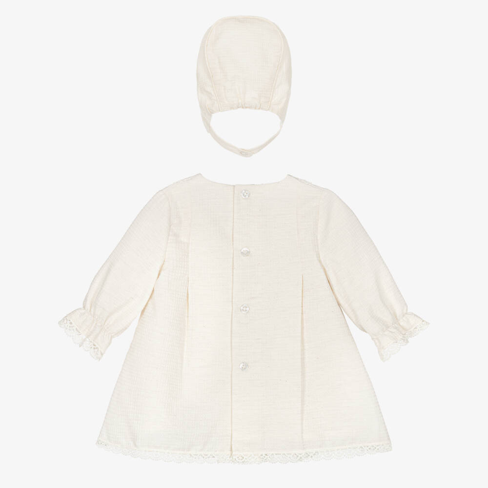 Miranda-Baby Girls Ivory Cotton Traditional Dress Set | Childrensalon