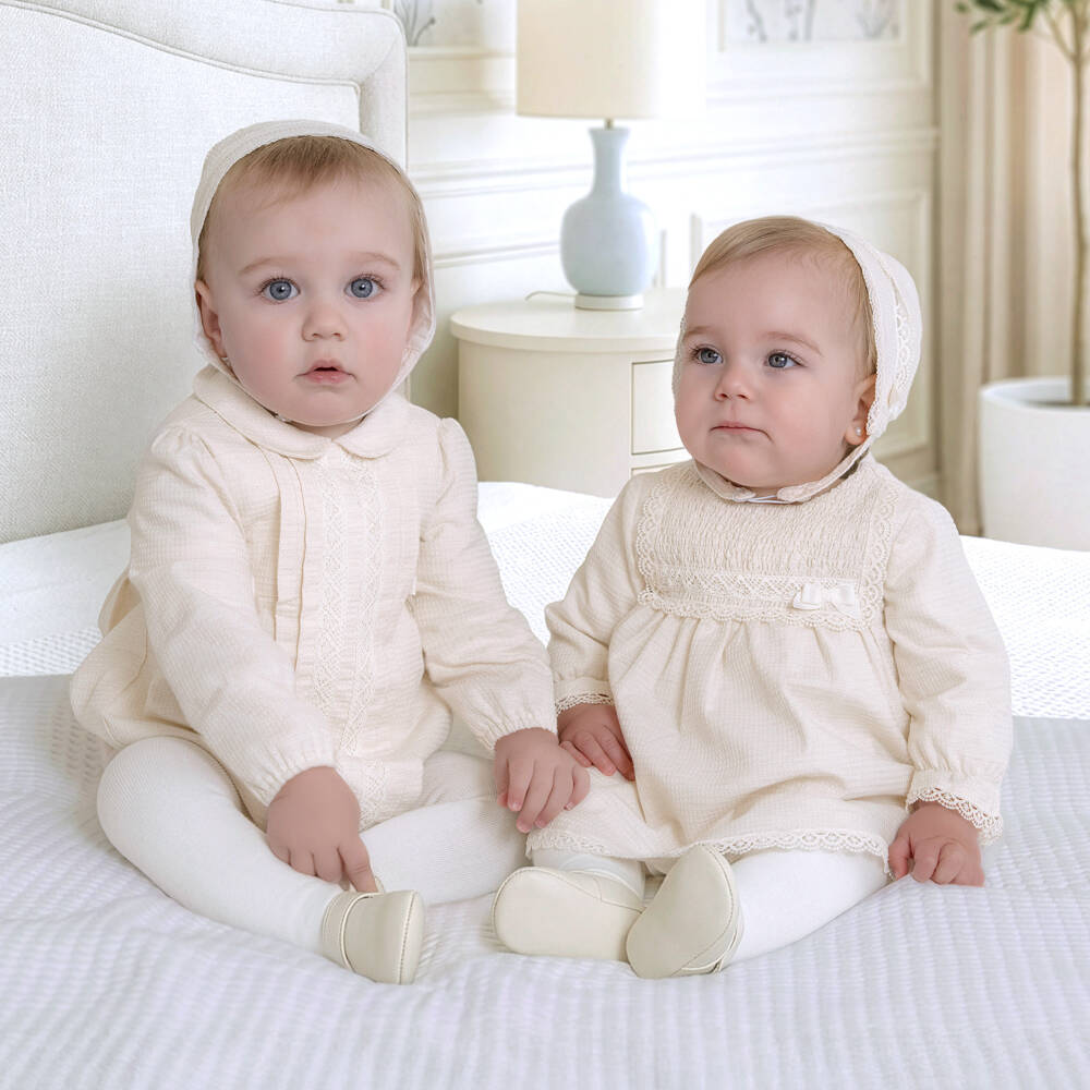 Miranda-Baby Girls Ivory Cotton Traditional Dress Set | Childrensalon