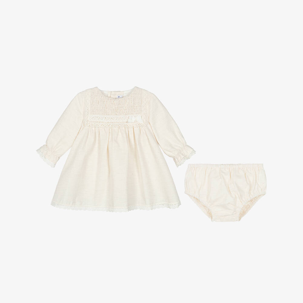 Miranda-Baby Girls Ivory Cotton Traditional Dress Set | Childrensalon