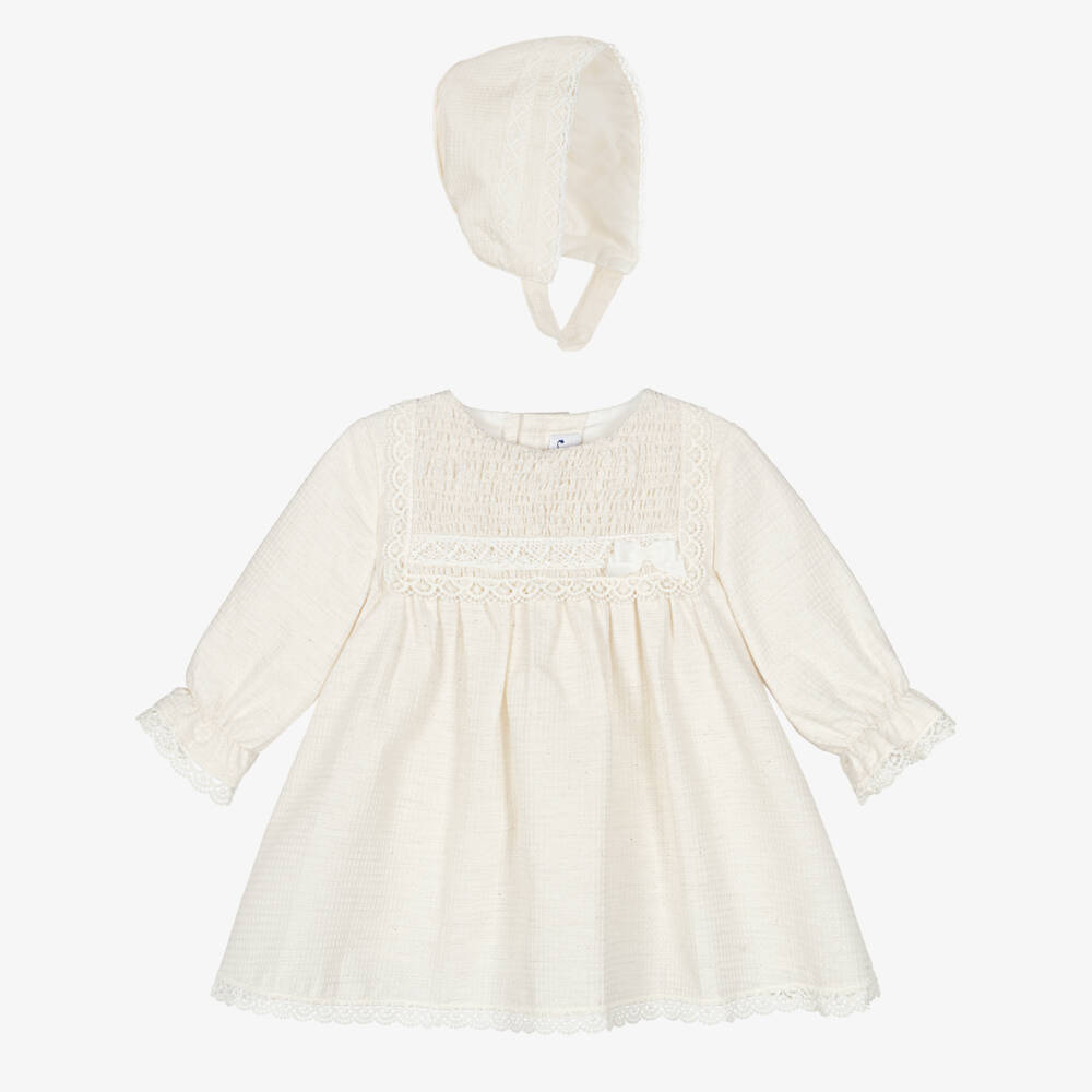 Miranda-Baby Girls Ivory Cotton Traditional Dress Set | Childrensalon