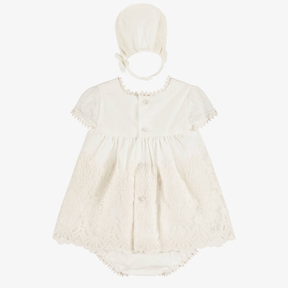 Miranda-Baby Girls Ivory Tulle & Lace Dress Set | Childrensalon