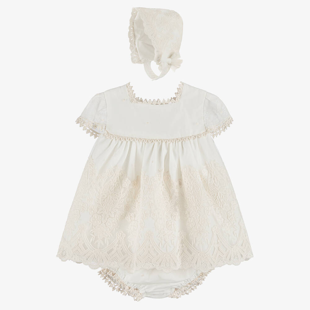 Miranda-Baby Girls Ivory Tulle & Lace Dress Set | Childrensalon