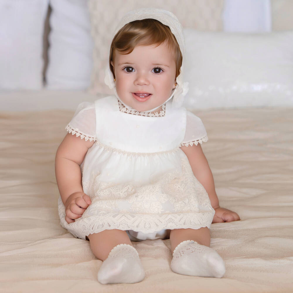 Miranda-Baby Girls Ivory Tulle & Lace Dress Set | Childrensalon