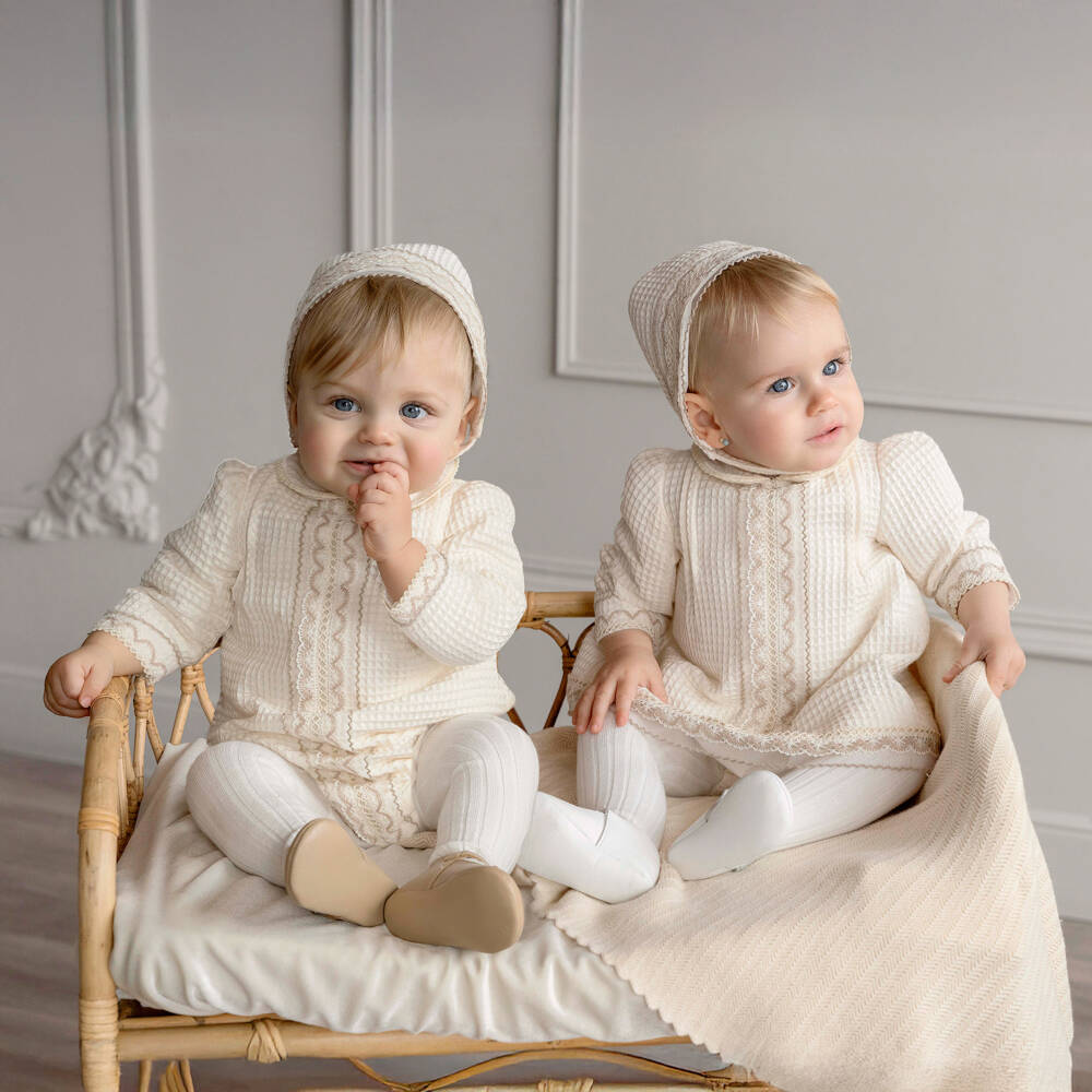 Miranda-Baby Girls Ivory Waffle Cotton Dress Set | Childrensalon