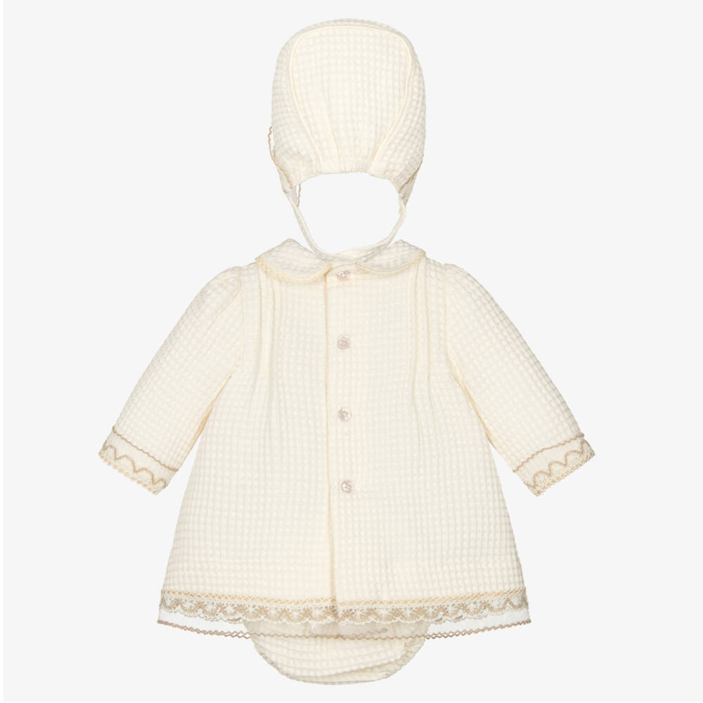 Miranda-Baby Girls Ivory Waffle Cotton Dress Set | Childrensalon
