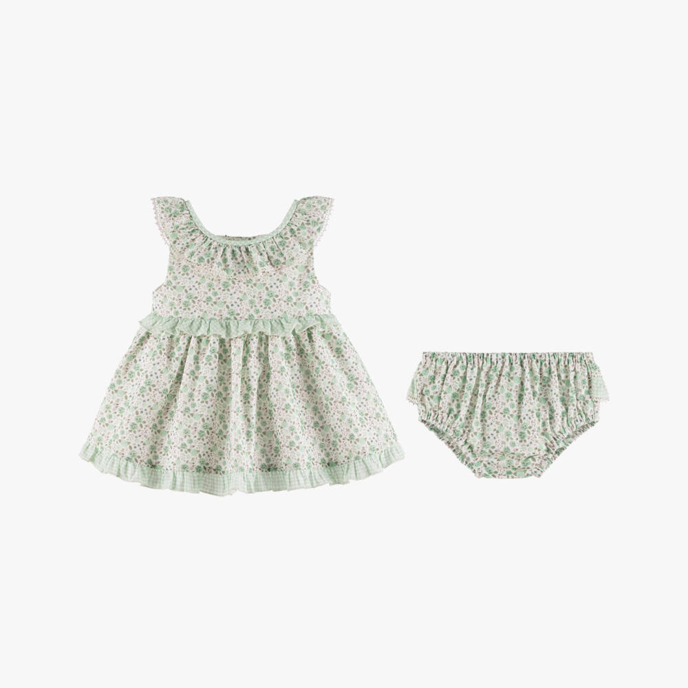 Miranda-Baby Girls Pastel Green Floral Cotton Dress | Childrensalon