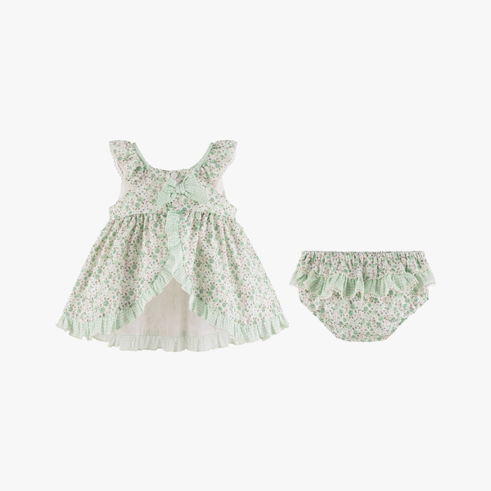 Miranda-Baby Girls Pastel Green Floral Cotton Dress | Childrensalon