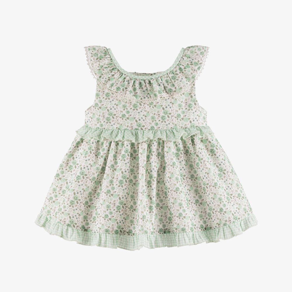 Miranda-Baby Girls Pastel Green Floral Cotton Dress | Childrensalon